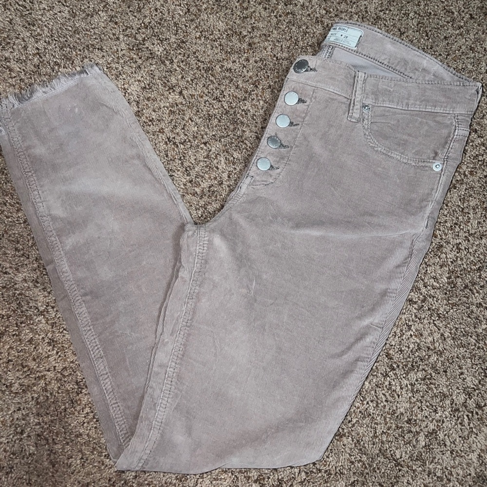 Free People Tan Corduroy Full Button Up Fly Skinny Slim Pants Jeans W28